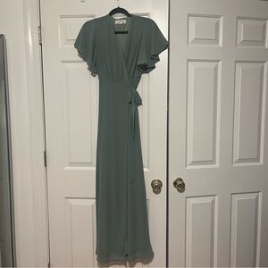 Elegant Sage Green Wrap Dress